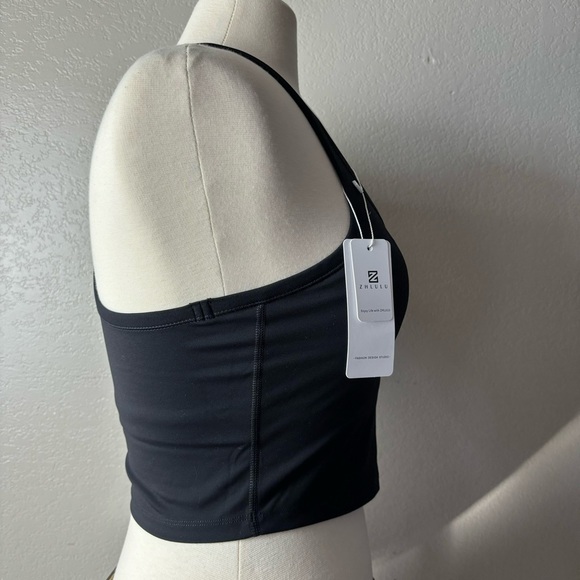 ZH LULU Black Workout Tank w/ Removable Cups Also worn as Crop Tank Size 8 NEW - Picture 8 of 11